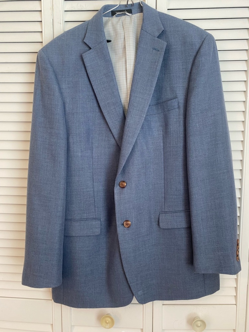 Ralph Lauren Mens Seersucker Blazer Suit Jacket Linen Blue Two Button Size 44L